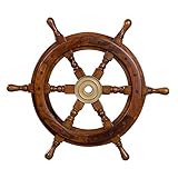 Dekoratives Steuerrad aus Holz mit Messingnabe. Von S bis L . Nautik Optik, Boot, Schiff, Maritim (Größe S - 30 cm)