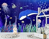 3D Wandbild Tapete Handgemalte Cartoon Meerestiere Und Wale Kinderzimmer Hintergrund W