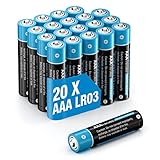 AAA Batterien, Alkaline Batterien AAA LR03 20 Stück, LR03 Einwegbatterien 1,5 V, 10 Jahre Haltbarkeit für Spielzeug Taschenlampe Controller und U