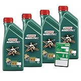 4x 1 L = 4 Liter Castrol Magnatec 5W-40 C3 Motoröl inkl. Castrol Ölwechselanhäng