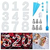 Backform Zahlen Groß, Kuchenform Zahlen 0-9, Number Cake Backform 8 Zoll mit Spritzbeutel und Spritztüllen Set, 18 Stk Kuchen Werkzeug DIY Backen Formen Set für Hochzeit Geburtstag Jahrestag (8 zoll)