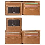 FALAN MULE Geldbörse für Herren, echtes Leder, RFID-blockierend, mit 2 Ausweis-Fenstern, khaki,