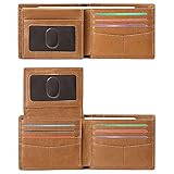 FALAN MULE Geldbörse für Herren, echtes Leder, RFID-blockierend, mit 2 Ausweis-Fenstern, khaki,