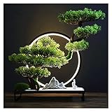 OMING Bonsai Baum 9 Zoll künstlicher Bonsai-Kiefer, realistische gefälschte Pflanzendekoration, Kunstanlagen mit Statuen von kleinen Mönchen, für Desktop-Display, Zen Garden Dekor kü