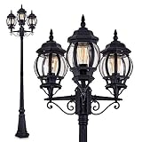 Außenleuchte Kobe, Kandelaber in antikem Look, Aluguß in Schwarz mit Kunststoff-Scheiben, 3-armige Wegeleuchte 230 cm, Retro/Vintage Gartenlampe, E27-Fassung, je max. 60 Watt, IP44