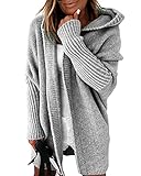 Minetom Damen Strickjacke Frauen Cardigan Kapuzenpullover Lose Warm Herbst Winter Lang Strickcardigan Jacke Mantel mit Kapuze Grau M