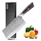 Hackmesser Kochmesser Antihaft 18cm, Chinesisches Küchenmesser Deutsch Hochgekohlter Edelstahl Hackbeil mit Scharfe Klinge und Full-Tang Pakkawood Griff für Küche & R