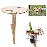 Weinglashalter Holz,Klapptisch für Außenbereich,Mini-Klapptisch,Tragbarer Weintisch für Garten,Tragbarer Outdoor-Weintisch mit faltbarem,Kleiner Strandtisch,Wein Geschenk I