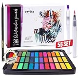 int!rend Aquarellfarbkasten 55er Set, hochwertiges Aquarell-Farben-Set bestehend aus 36 Wasserfarben, 1 Pinsel, 2 Wassertankpinsel, 15 Aquarellpapier, 1 Bleistift - Malkasten für Anfäng