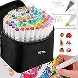 Marker Stifte Set 80 Farbige Graffiti Stift Marker Stifte Twin Tip Textmarker Permanent Mark Manga Pen für Kinder Erwachsene Malerei Coloring Hervorhebungen und Unterstreichung