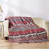 Qucover Tagesdecke Bunt 140x200cm, Boho Tagesdecke Bettüberwurf für Einzelbett, Böhmische Gesteppte Decke aus Baumwolle, Sommerdecke 150 x 200