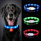 Oladwolf Leuchthalsband Hund Aufladbar, LED Hundehalsband Leuchtend wasserdicht Längenverstellbar USB, Haustier Sicherheit Kragen für Hunde und Katzen - 3 Leuchtmodi B