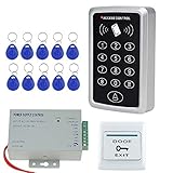 NN99 Zutrittskontrollsystem-Kit RFID-Kartenleser mit Netzteil + Türausgangsknopf + 10 Stück 125 kHz Keyfobs Keine elektrische Schlö