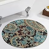 Badezimmer-Teppich, braunes Türkis-Paisley-Design, rutschfest, bequem, rund, für Badewanne, Dusche und Badezimmer, Wohnzimmer, Schlafzimmer, Fußb