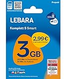 Lebara Mobile Prepaid SIM Karte Komplett S Smart ohne Vertrag| 3 GB Datenvolumen inkl. LTE in D-Netz Qualität & 200 Min innerhalb Deutschland + 50 Freiminuten in 50 Länder…