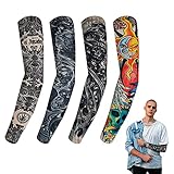 BBTO 4 Stück Tätowierung Ärmel für Männer Gefälschte Temporäre Tattoo Ärmel Kinder Nylon , Arm Tattoo Ärmel, Arm Sonnenschutz Hüllen Strümpfe Frau Kunst Verkleidung Party(Klassisch Stil)