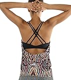 icyzone Damen Sport Yoga Top mit BH - 2 in 1 Fitness Shirt Cross Back BH Training Tanktop (M, Fireworks)