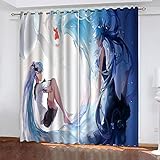 Fgolphd Hatsune Miku verdunkelungsvorhang wasserdichter Stoff gardinen für kinderzimmer,Ösen Oben für gardinen?3D-Digitaldruck 100% Polyester (8,280×180(BxH) cm)
