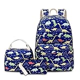 3 Stück Schultaschen Rucksack Set Dinosaurier Bedruckt Mit Brotdose Tasche Und Federmäppchen Für Teenager Mädchen Jungen (3 Farben)