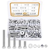 VIGRUE 320 Stück M8 Sechskantschrauben Kit, Edelstahl 304 Sechskantschraube im Sortimentskasten mit Muttern Maschinenschrauben Gewindeschrauben(DIN 985, 934), und Unterlegscheiben(DIN 9021,127,125)