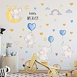 Aquarell Ballon Fliegende Tiere Wandtattoo, Schöner Elefant Wandaufkleber, Bunte Liebe Herz Stern Karikatur Wandsticker, Bnehmbare DIY Wandbild für Kinder Kinderzimmer Schlafzimmer Wanddek