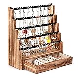 Ohrring-Halter, Organizer für Frauen mit Holzschublade, Schmuckhalter für Halsketten, Ohrstecker, Armbänder und Ringe, 5 Ebenen, 175 Löcher zum Aufhängen von Ohrringen (Rustic Brown)