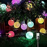 Lichterkette Außen, 30-100 LED Lichterkette Batterie mit USB-Datenkabel, Garten Lichterkette Kristall Kugeln für Innen und Außen dekoration H