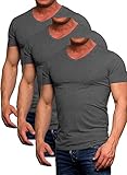 Jack and Jones Herren Basic T-Shirt 3er Pack Tee V -Neck Ausschnitt oder Rundhals Slim Fit Weiß Schwarz Blau Grau Rot (V-Neck 3er Pack Dark Grey, L)