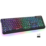 KLIM Chroma Wireless Gaming Tastatur Kabellos QWERTZ DEUTSCH + Langlebig, Ergonomisch, Wasserdicht, Leise + RGB Kabellose Tastatur Gaming für PC PS4 Mac + Neue 2021 Version + Schw