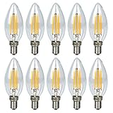 10er 6W E14 Kerze LED Lampe, Kein Flackern Dimmbar Filament Lampe E14 Glühfaden ersetzt 40W Glühlampe, GreenSun LED Lighting Warmweiß 2800K Fadenlampe, Glas, 360° Abstrahlwink