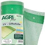 AGRI plus Gitterfolie - Stabile 250 g/m² Gewebeplane mit Nagelrand - Transparente & reißfeste Gartenfolie für langfristige Abdeckungen - Wetterfest & 3 Jahre UV-beständig (1,50 m x 25 m)
