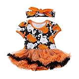 Meilily Neugeborene Baby Mädchen Halloween Outfits Kleidung Set Kleinkind Langarm Body Kleid Strampler Tütü Rock Kürbis Stirnband Prinzessin Party Kostüm Overall 2tlg