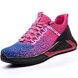 UCAYALI Sicherheitsschuhe Damen Stahlkappe Leichte Arbeitsschuhe Frauen Arbeitsschutzschuhe Wasserdicht rutschfest Wanderschuhe Rose Rot Gr.36