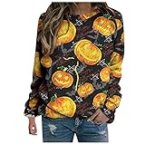 TIFIY Tshirt Damen Halloween Neuheit Schwarze Katze Kürbis Print Tops Damen Langarm Pullover Sweatshirt T-Shirts Für Damen Mode B