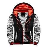 ZzCityTK Herren Winter dicker Mantel Fleece-Baseball-Uniform-Sportjacke Einfarbig Strickjacke Reißverschluss Tasche Langarmjacke mit Kapuze Outdoorjacke Sporttop übergroße lockere Freizeitjack