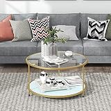 Elliroman Couchtisch Beistelltisch Rund, Runder Glastisch Mit Goldenem Stahlrahmen, Langlebiges Gehärtetes Glas, Massiv, Dekorativ, W