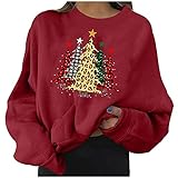 YAOBF Weihnachten Sweatshirt Langarm Weihnachtspullover Kapuze Pullover Langarmshirt Winter Warm Jumper Laufshirt Streetwear Wintermantel Damen üBerlang Weihnachtspullover (Rot 3,XXXL)