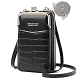 Handy Umhängetasche Geldbörse Leder Damen Handytasche mit Geldbeutel zum Umhängen Klein Schultertasche Crossbody Brieftasche Frau Phone Tasche für iPhone 12/12Pro/11/XR,Handy unter 6.5'' (Schwarz)