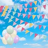 Camelize Wimpelkette Wimpel Banner, 60 Pcs Wimpel Girlande mit 18Pcs Bunte Luftballons für Geburtstag, Hochzeit, Gartenparty-Dek