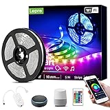 Lepro Smart LED Strip 5M Musiksteuerung,Wifi LED Streifen RGB Dimmbar, Wlan LED Band,Superhell Lichtband Selbstklebend,Farbwechsel Lichterkette mit Fernbedienung,Kompatibel mit Alexa,App,Google H