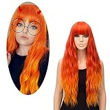 Fivefour Synthetische Perücke Damen, Synthetic Wig Perücke Lang Lockige Haare für Cosplay Anime Kostüm Party Halloween Alltag Orange F