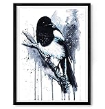 Tiny Tami Aquarell Elster Poster Print Druck Vogel Kunst Rabe Bild Gemälde (21 x 30 cm)