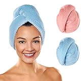 Maraboha Haarturban (2Stück) mit Knopf aus sanfter Mikrofaser. Ideales Turban Handtuch auch für Dicke und Lange H