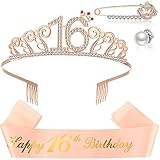 16. Geburtstag Schärpe und Tiara für Mädchen, Süße 16. Geburtstag Schärpe Krone 16 & Fabelhafte Schärpe und Tiara, Glücklich 16. Geburtstag Party Zubehör, Schärpe und Kristall T