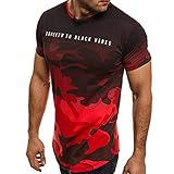 VEMOW Sommer Mode Persönlichkeit Camouflage Männer Täglich Cool Casual Schlank Kurzarm-Shirt Top Bluse Pullover(Rot, 56 DE/XL CN)