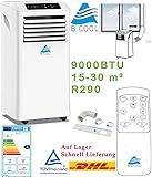 Klimaanlage mobile 9000 BTU Mobile Klimageräte3 in 1 Raumkühlungsventilator Luftentfeuchter Klimageräte 2,6kW EEK A Ventilator Klima R290