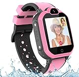 PTHTECHUS Kinder Smartwatch Wasserdicht IPX7, unterstützt 4G GPS Präzise Positionierung Tracker, mit SOS, Videoanruf, Voice Chat, Anruf, Remote-Fotografie, GEO-Zaun(Rosa)