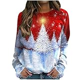 Lazzboy Sweatshirt Damen Pullover Weihnachten Katze Weihnachtsbaum Langarmshirt Oberteil Weihnachtspullover Christmas Xmas Bluse Frauen Shirt Langarm Lockere Shirts ( X-Orange,XXL )