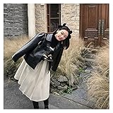 NSWT Beiläufige Schwarze Lederjacke Frauen Oberbekleidung Koreanisches Harajuku Kunstlederjacke Weibliche Frühling dünne lose Moto Business Mantel (Color : Black, Size : L code)