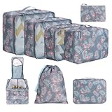 Amazon Brand - Eono 8 Teilige Kleidertaschen, Packing Cubes, Verpackungswürfel, Packtaschen Set für Urlaub und Reisen, Kofferorganizer Reise Würfel, Ordnungssystem für Koffer, Packwürfel - Flaming